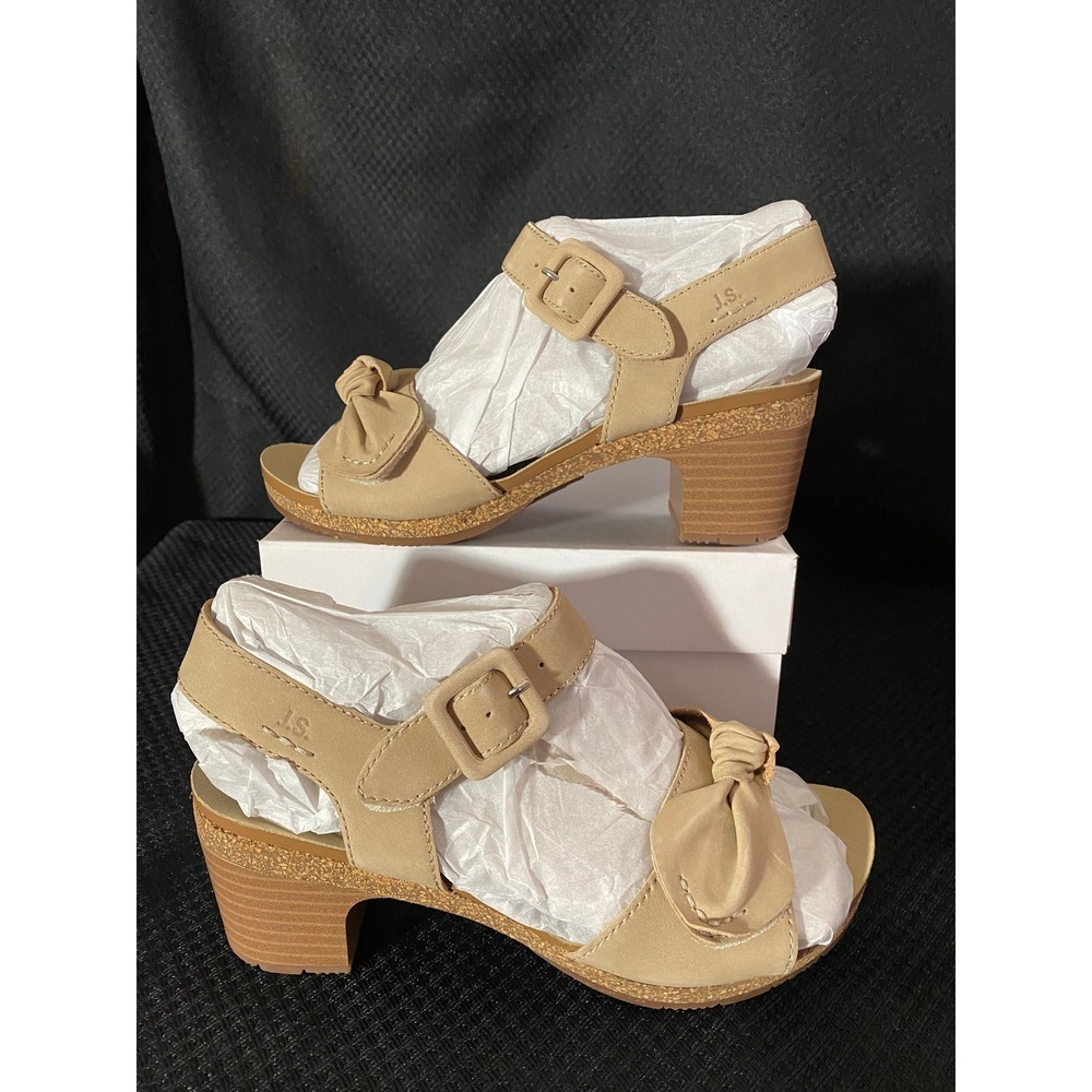 Josef Seibel Visone Soft Nubuk Bow Block Heel Sandals Tan Size 37 86411-380200